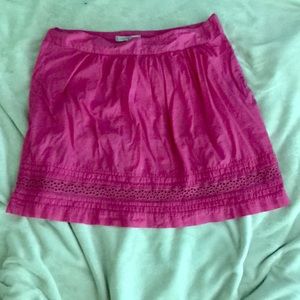 Bright pink pleated, lined, cotton skirt